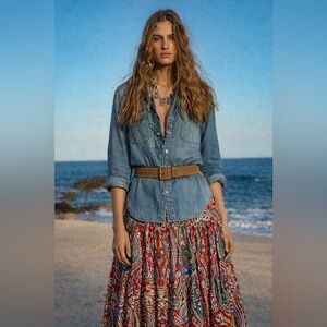 Ralph Lauren Tiered Paisley Print Maxi Skirt Size XS